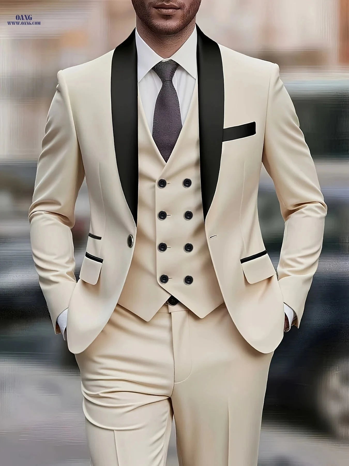 Stylish Men’s Three-Piece Suit - Blazer, Vest & Trousers for Events   OAXG 