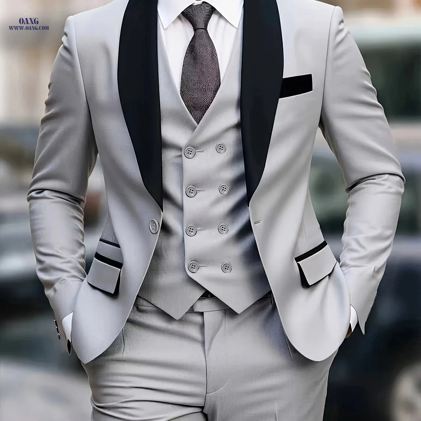 Stylish Men’s Three-Piece Suit - Blazer, Vest & Trousers for Events   OAXG 