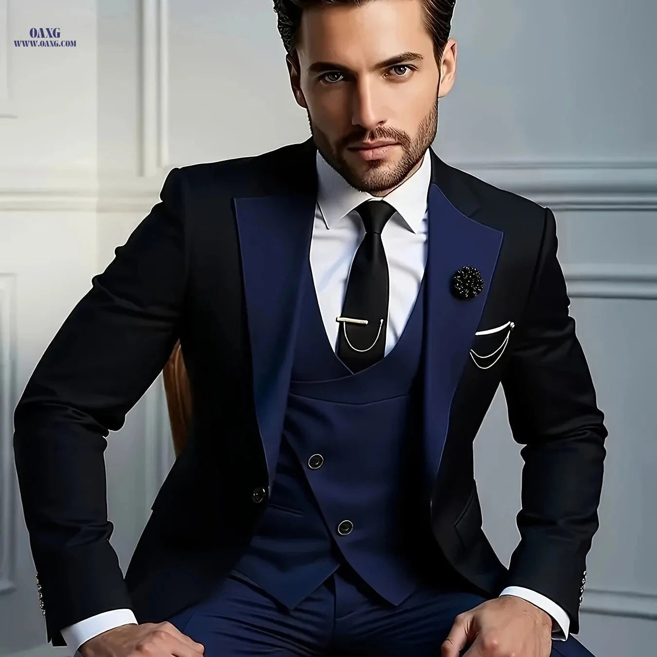 Stylish Men's Three-Piece Suit - Blazer, Vest & Trousers for Events   OAXG Beige / FR XXS