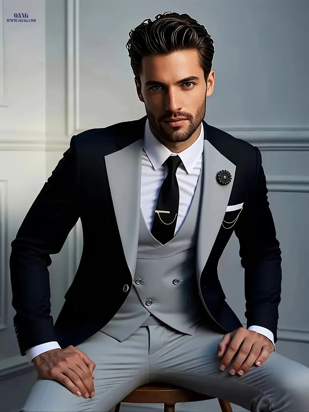 Stylish Men's Three-Piece Suit - Blazer, Vest & Trousers for Events   OAXG Beige / FR XXS