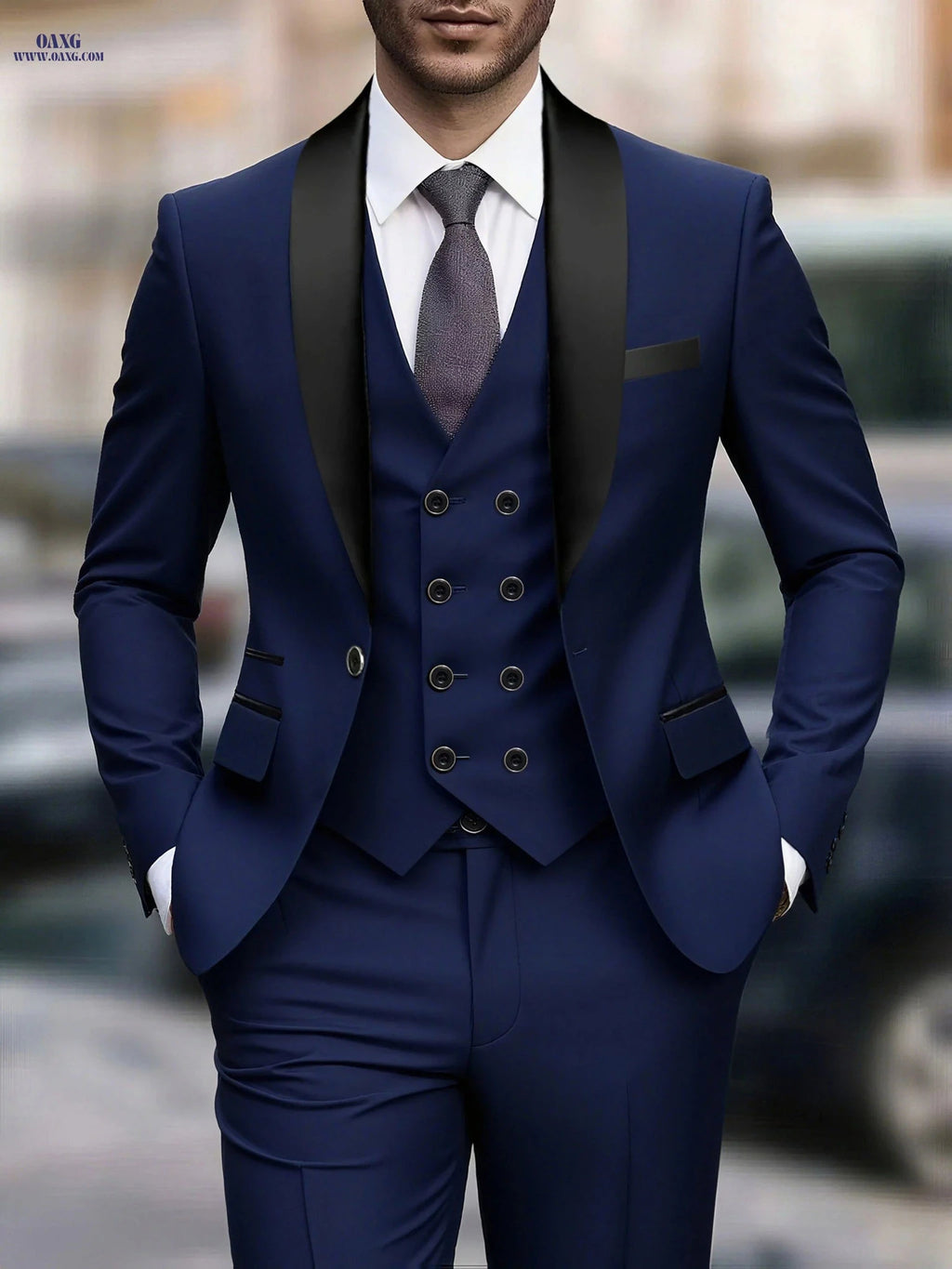 Stylish Men’s Three-Piece Suit - Blazer, Vest & Trousers for Events   OAXG Grey / FR XXS