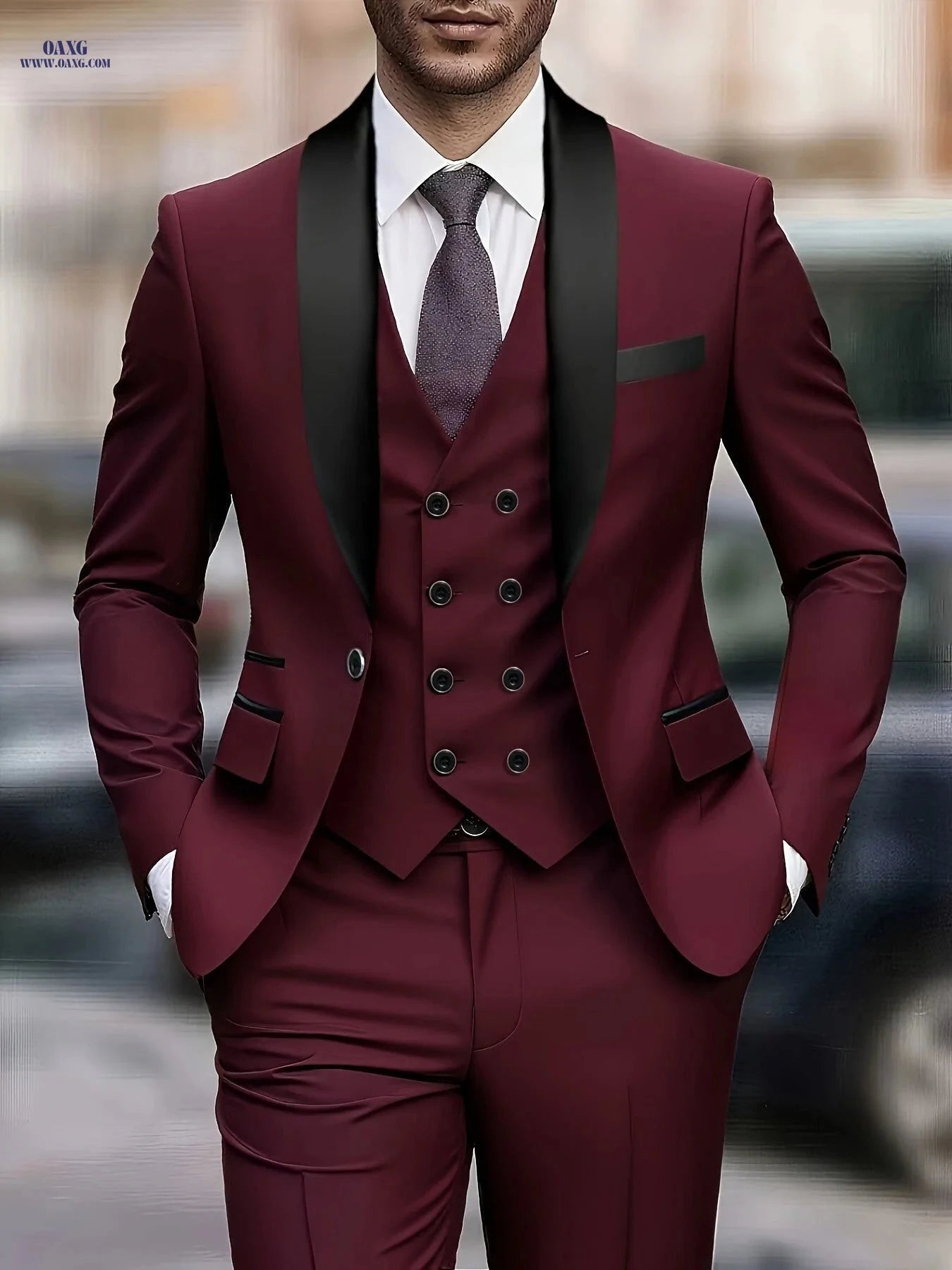 Stylish Men’s Three-Piece Suit - Blazer, Vest & Trousers for Events   OAXG Grey / FR XXS