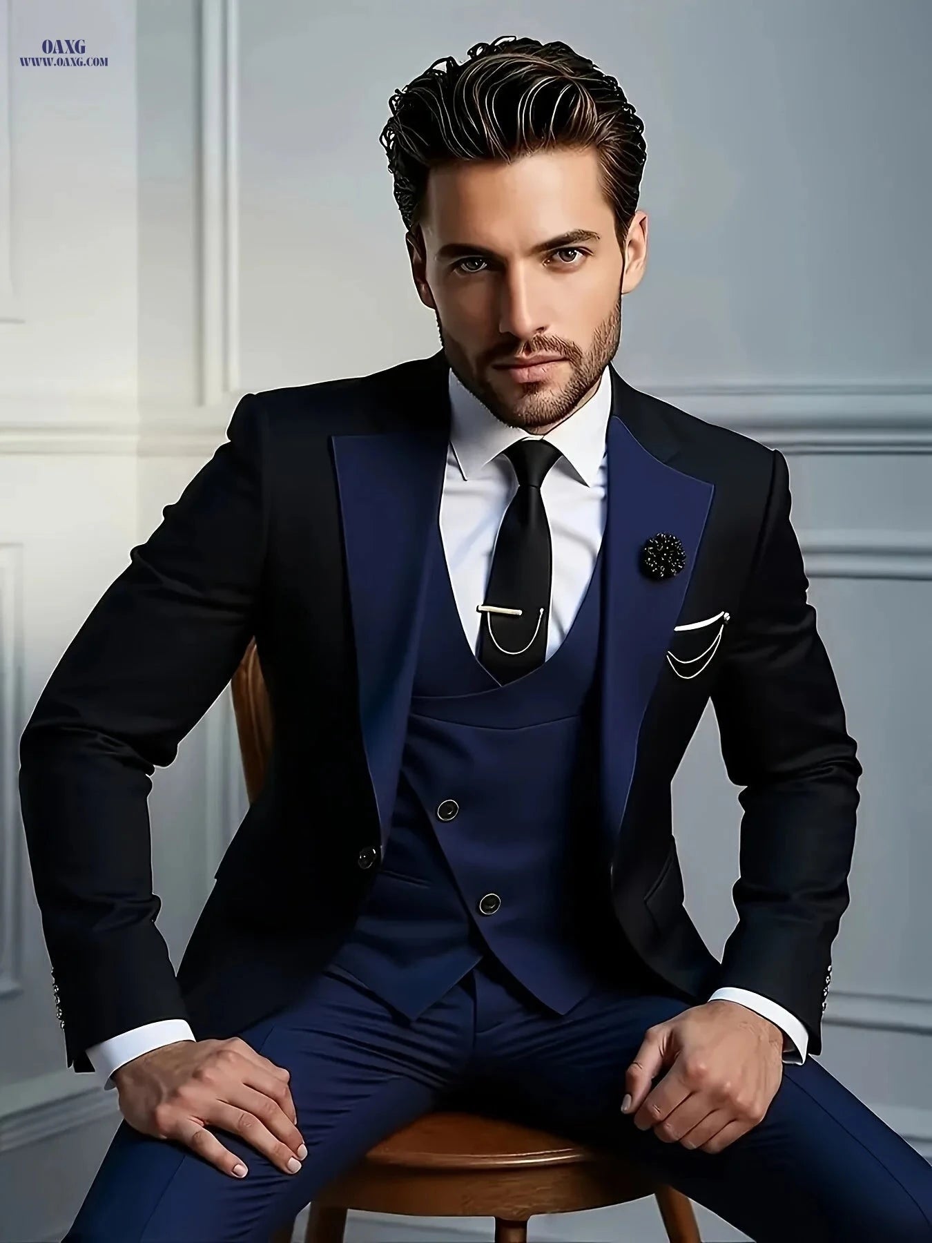 Stylish Men's Three-Piece Suit - Blazer, Vest & Trousers for Events   OAXG 