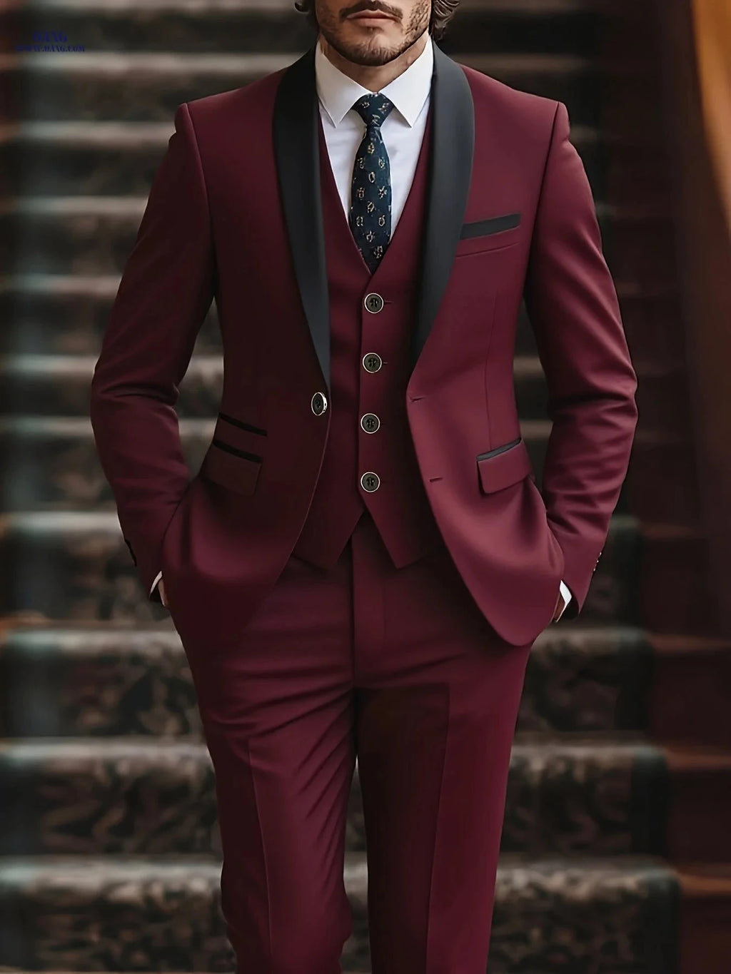Stylish Men’s Three-Piece Suit - Blazer, Vest & Trousers Set   OAXG 