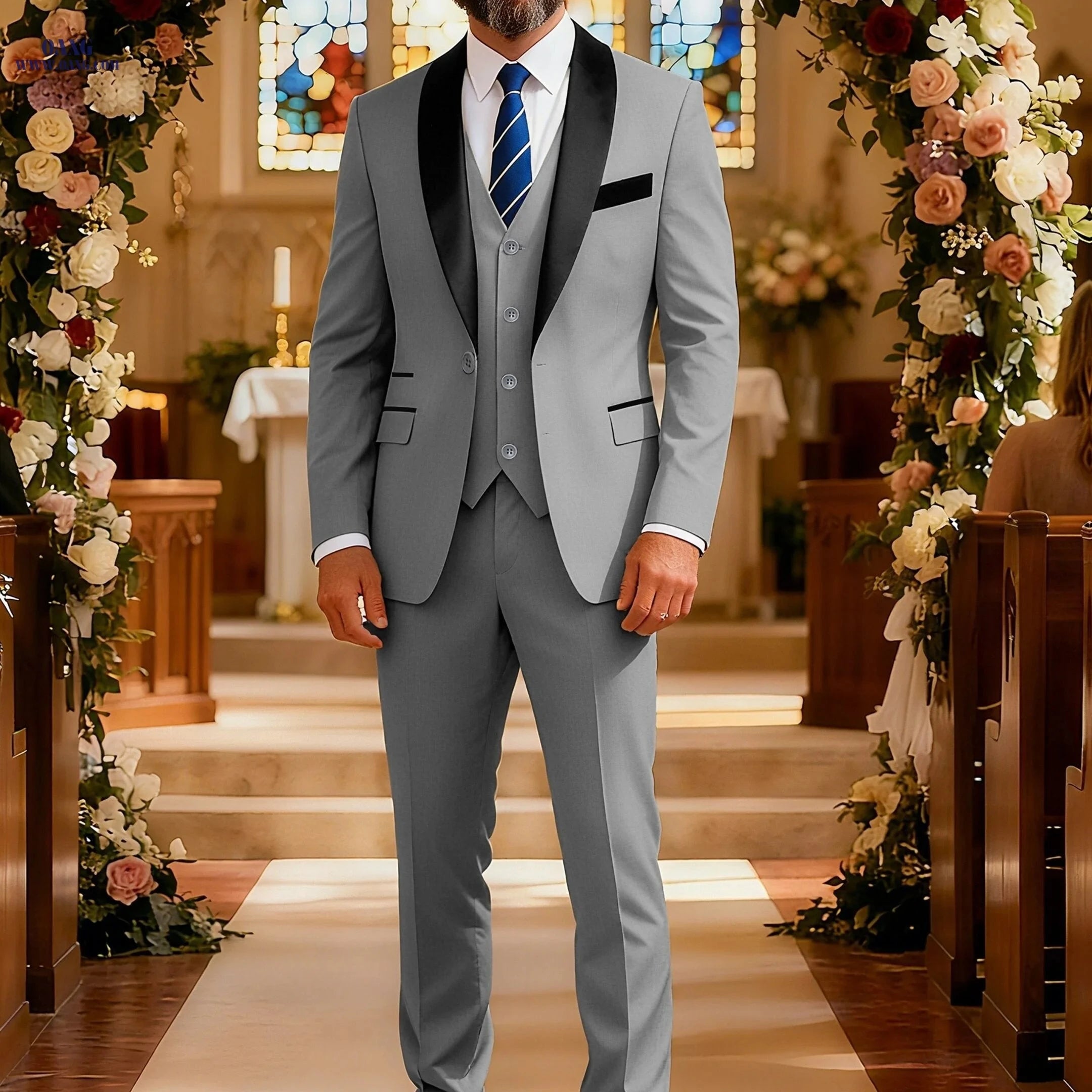 Stylish Men's Three-Piece Suit - Blazer, Vest & Trousers Set   OAXG 