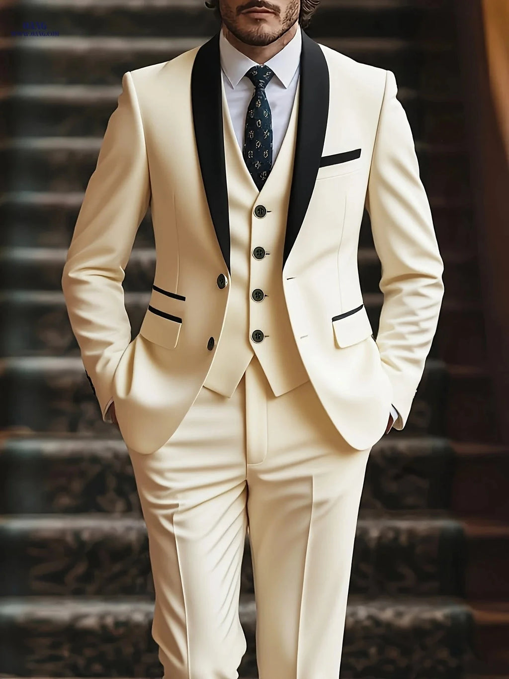 Stylish Men’s Three-Piece Suit - Blazer, Vest & Trousers Set   OAXG Beige3 / FR S