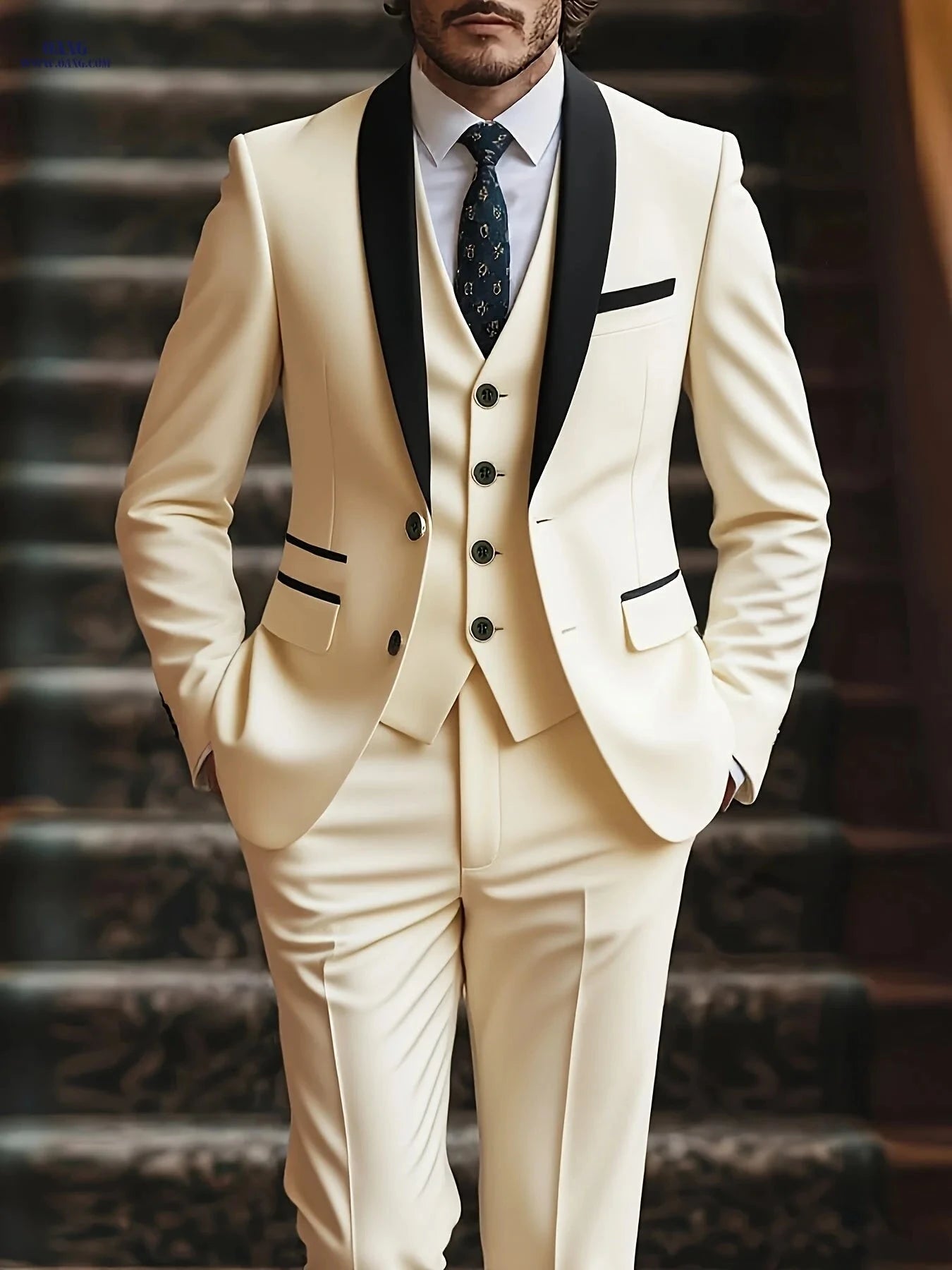 Stylish Men’s Three-Piece Suit - Blazer, Vest & Trousers Set   OAXG Beige3 / FR S