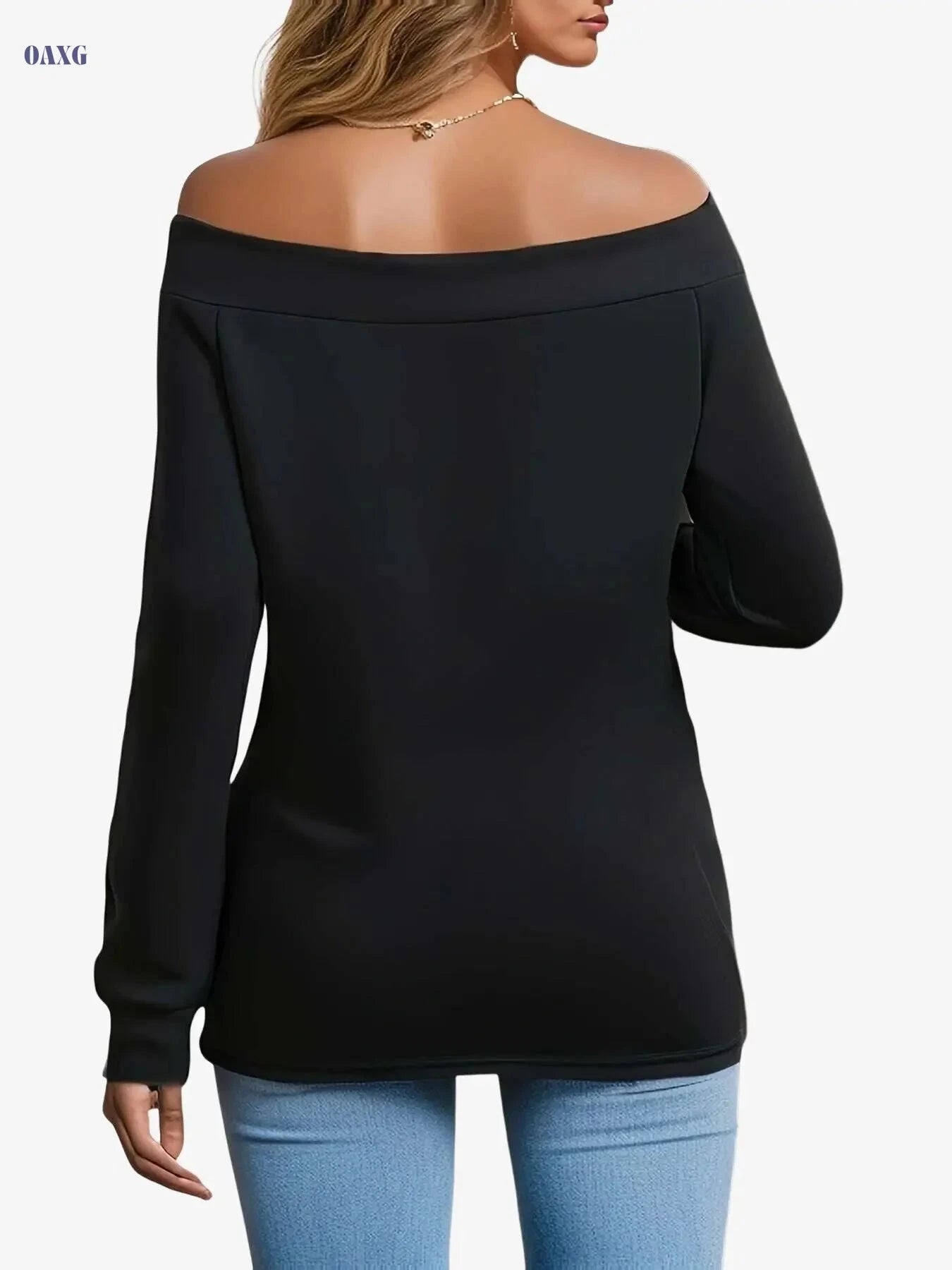 Stylish Off Shoulder Long Sleeve T-Shirt - Casual Women's Top   OAXG Black / S