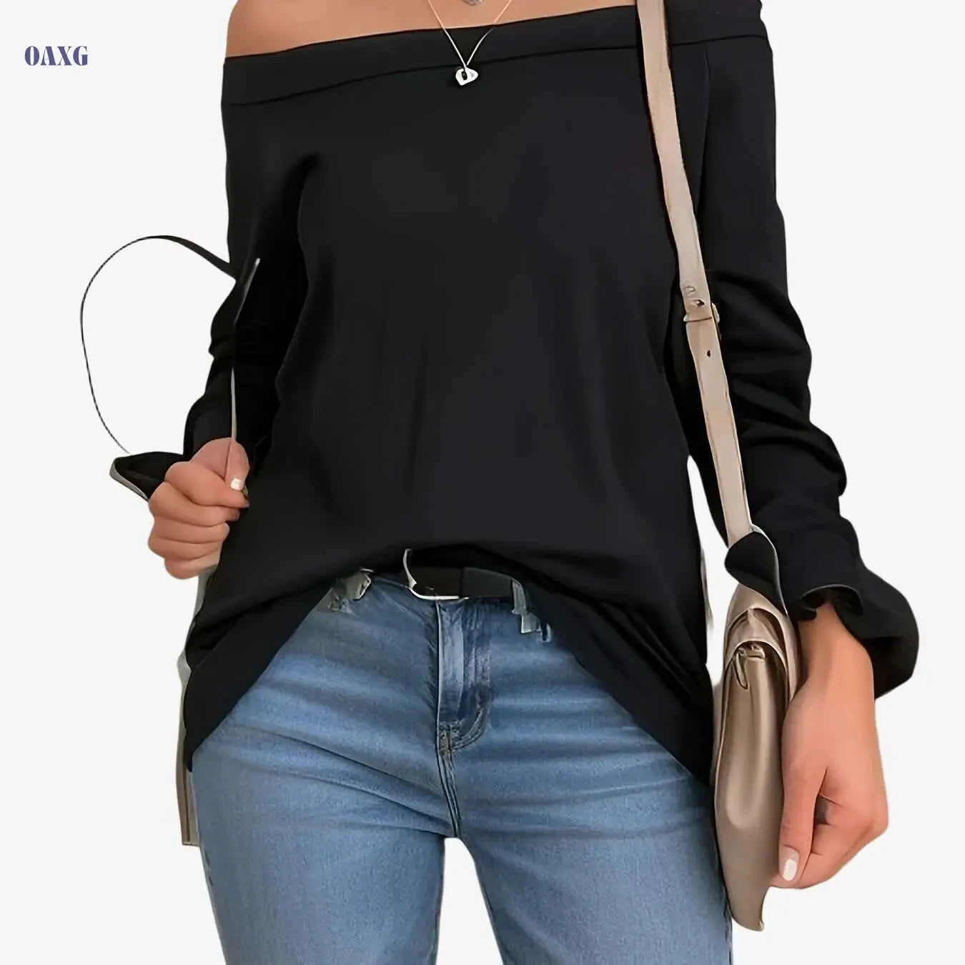 Stylish Off Shoulder Long Sleeve T-Shirt - Casual Women's Top   OAXG Black / S