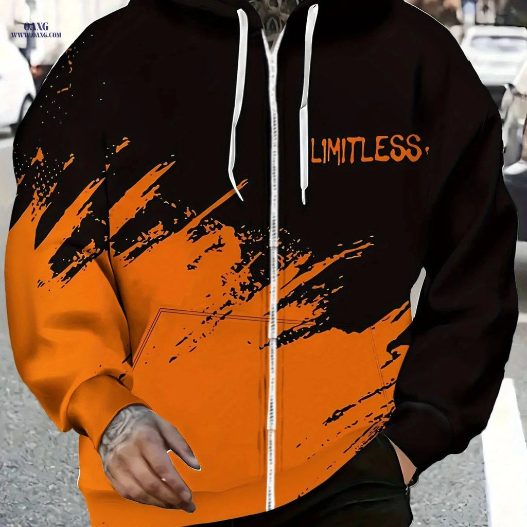 Stylish Orange and Black Zip-Up Hoodie for Men - Lightweight Casual Wear   OAXG Multicolor / FR M