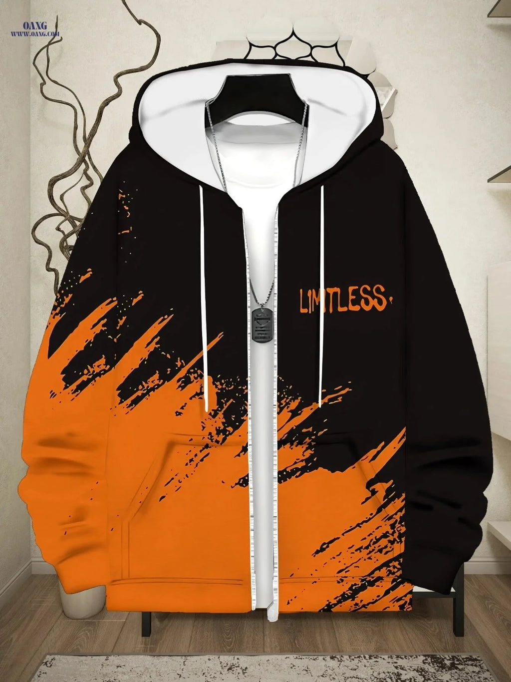 Stylish Orange and Black Zip-Up Hoodie for Men - Lightweight Casual Wear   OAXG Multicolor / FR M