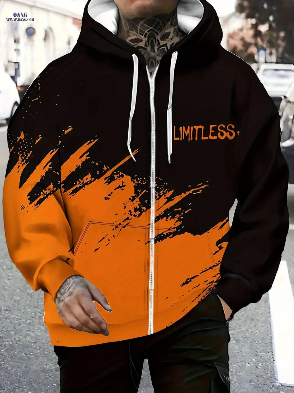 Stylish Orange and Black Zip-Up Hoodie for Men - Lightweight Casual Wear   OAXG Multicolor / FR M