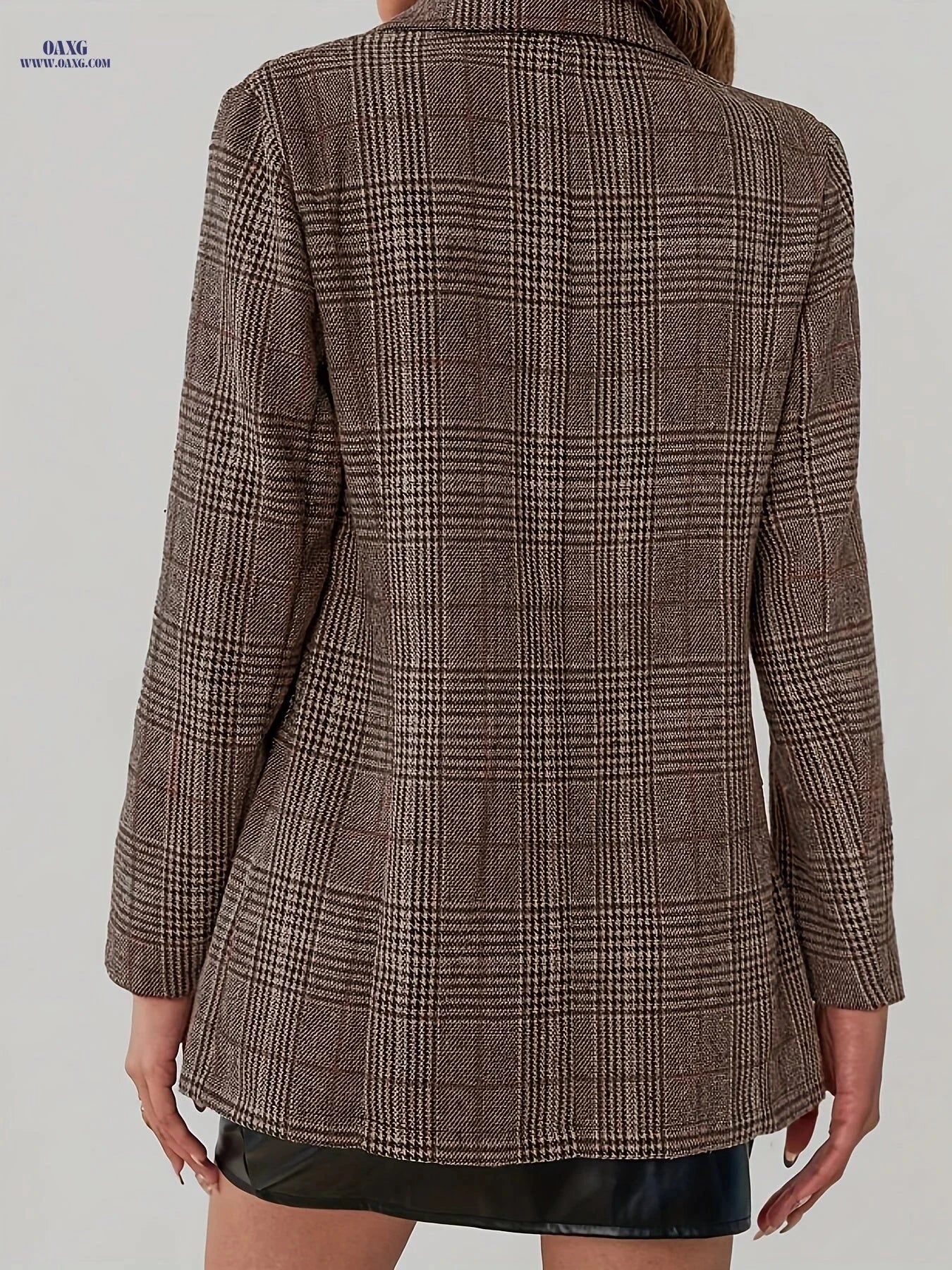 Stylish Plaid Blazer for Women - Long Sleeve, Elegant Spring/Fall Wear   OAXG 