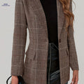 Stylish Plaid Blazer for Women - Long Sleeve, Elegant Spring/Fall Wear   OAXG Brown / S