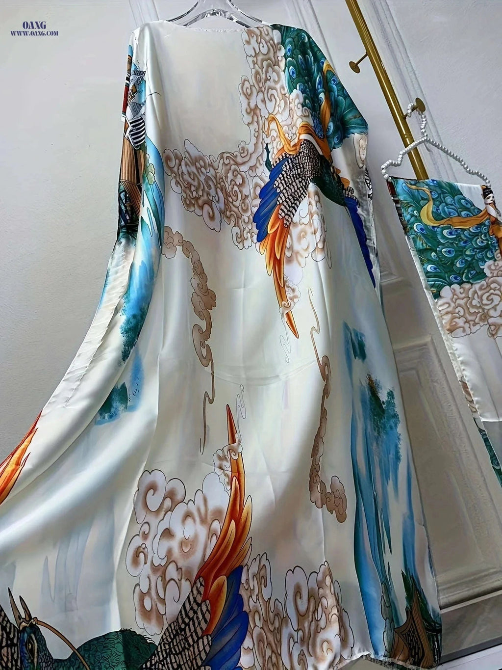Stylish Printed Boat Neck Abaya - Chic Batwing Sleeve Dress   OAXG Milky / One-size