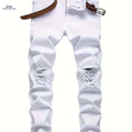 Stylish Pure White Long Pants - Ripped Denim for All Seasons   OAXG 
