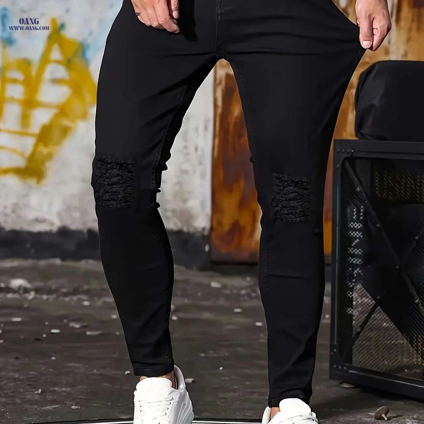 Stylish Pure White Long Pants - Ripped Denim for All Seasons   OAXG White / FR S