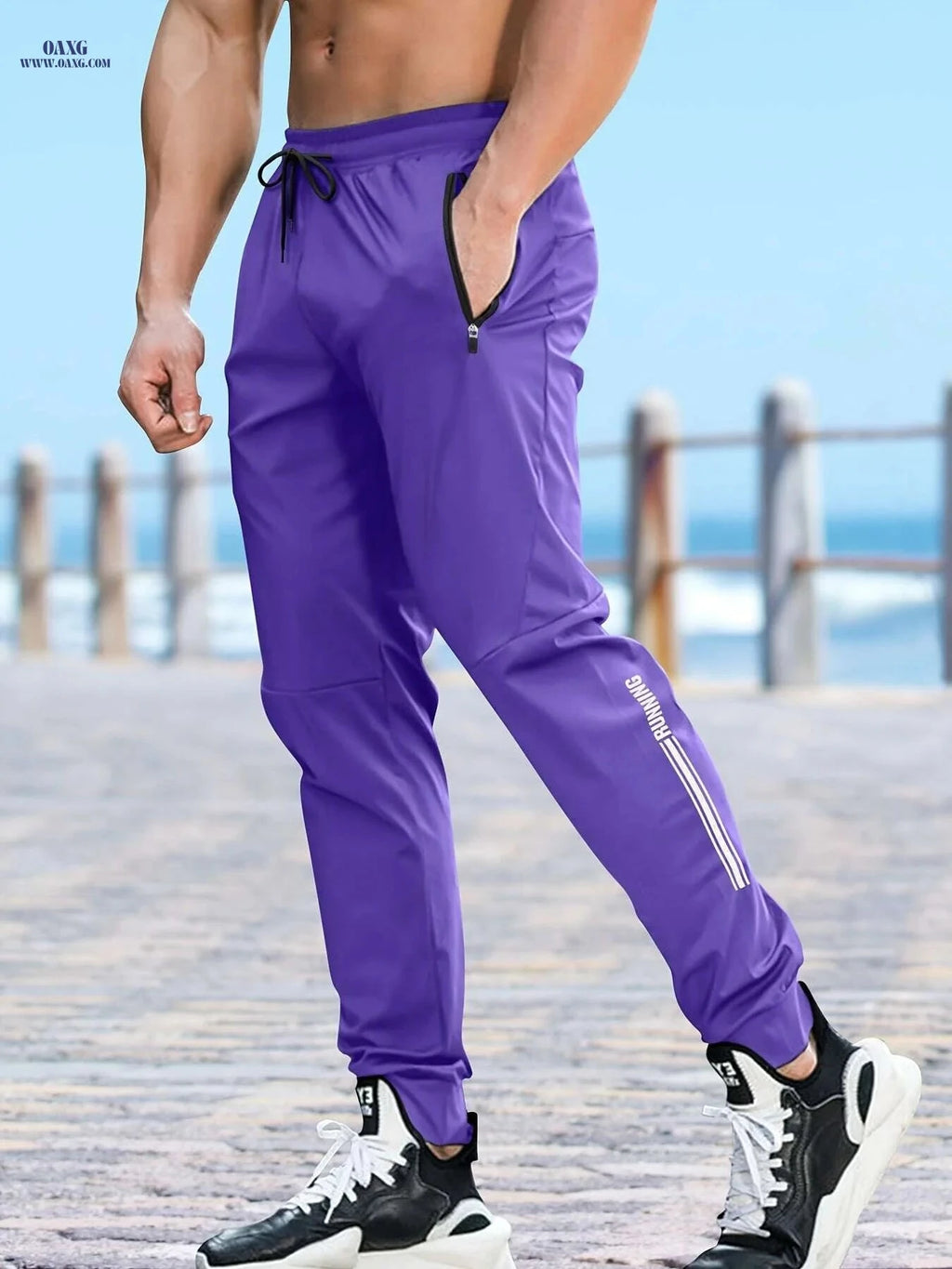 Stylish Purple Joggers for Men - Zipper Details & Drawstring Fit   OAXG Green / S