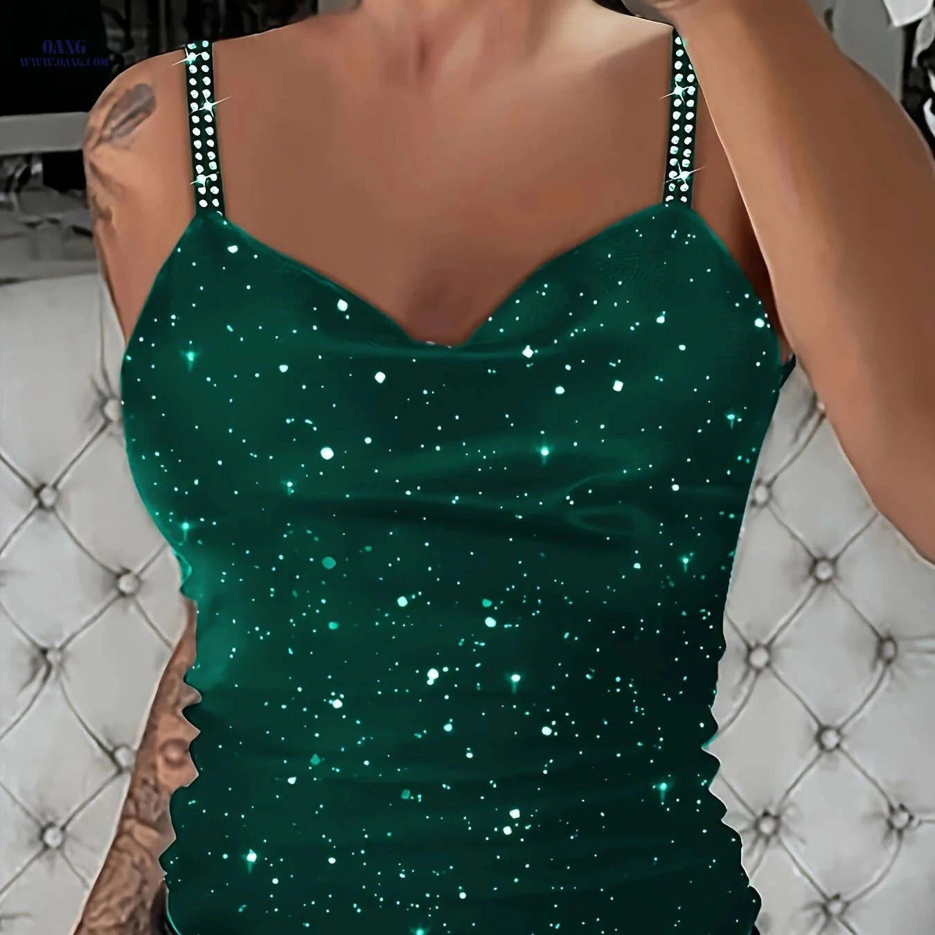Stylish Rhinestone Strap Camisole for Women - Sexy V-Neck Top   OAXG 