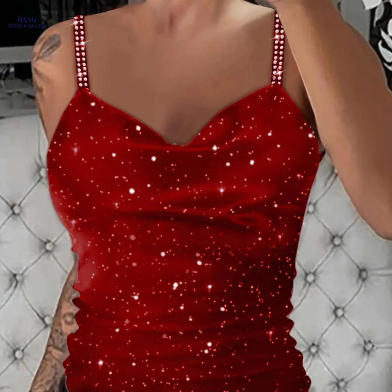 Stylish Rhinestone Strap Camisole for Women - Sexy V-Neck Top   OAXG 