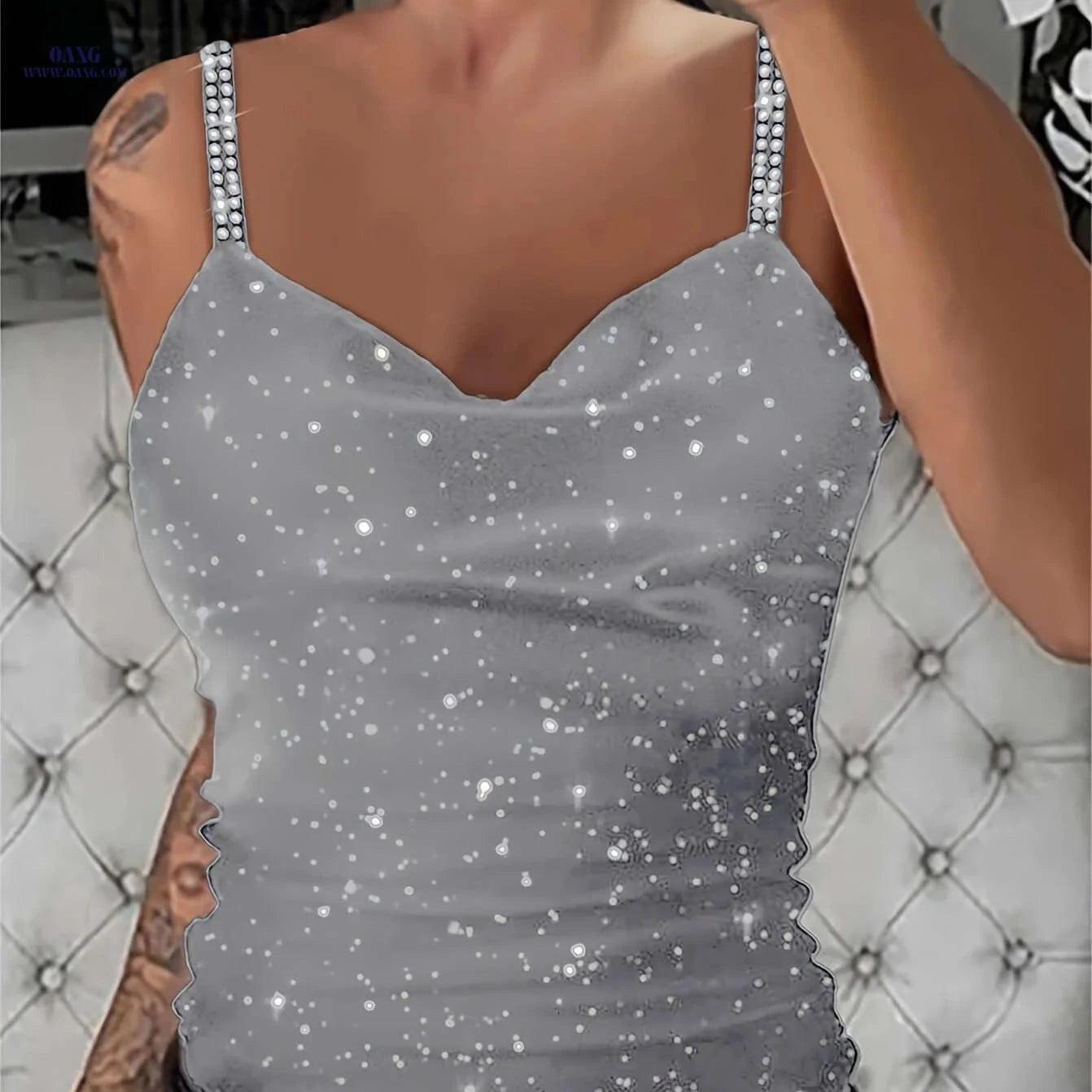 Stylish Rhinestone Strap Camisole for Women - Sexy V-Neck Top   OAXG 