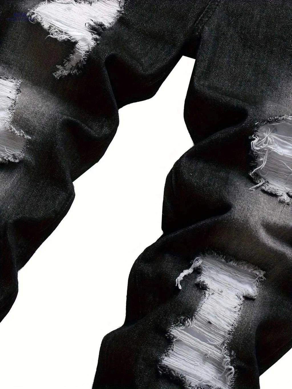 Stylish Ripped Jeans for Men - Slim Fit Straight Leg Denim Pants   OAXG Black / 28