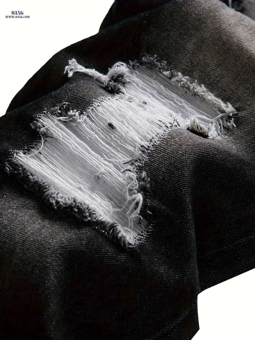 Stylish Ripped Jeans for Men - Slim Fit Straight Leg Denim Pants   OAXG Black / 28