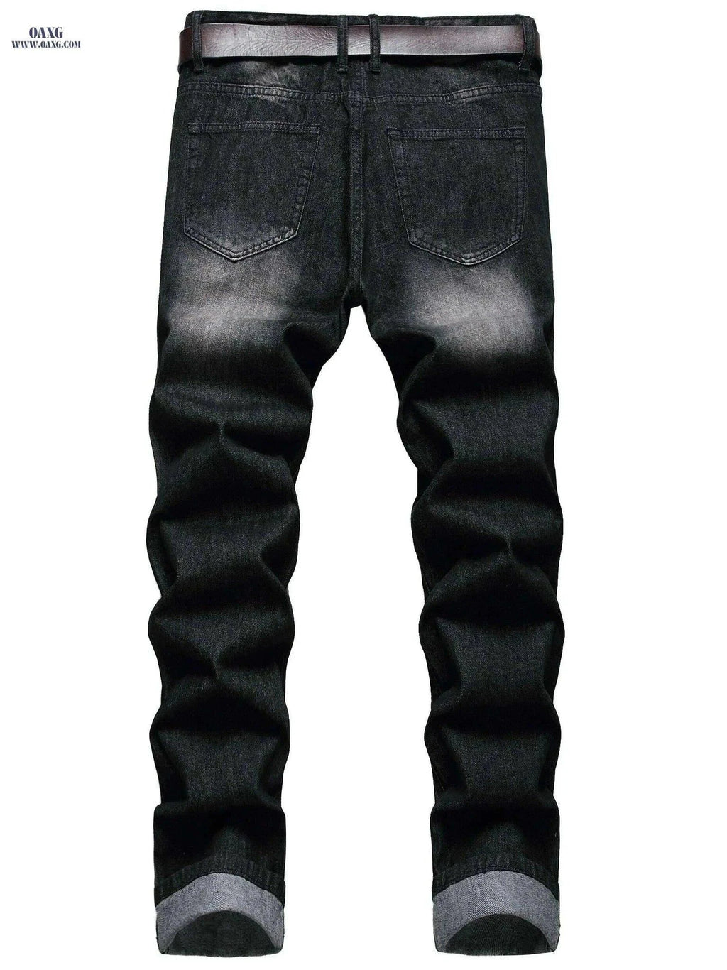 Stylish Ripped Jeans for Men - Slim Fit Straight Leg Denim Pants   OAXG Black / 28