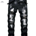 Stylish Ripped Jeans for Men - Slim Fit Straight Leg Denim Pants   OAXG Black / 28