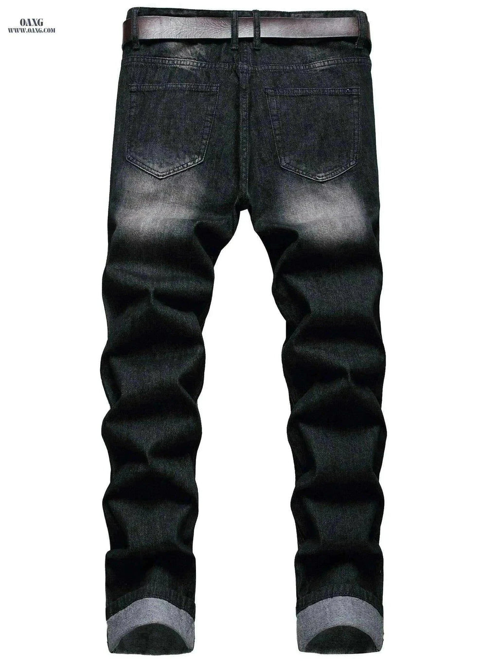 Stylish Ripped Jeans for Men - Slim Fit Straight Leg Denim Pants   OAXG Black / 28