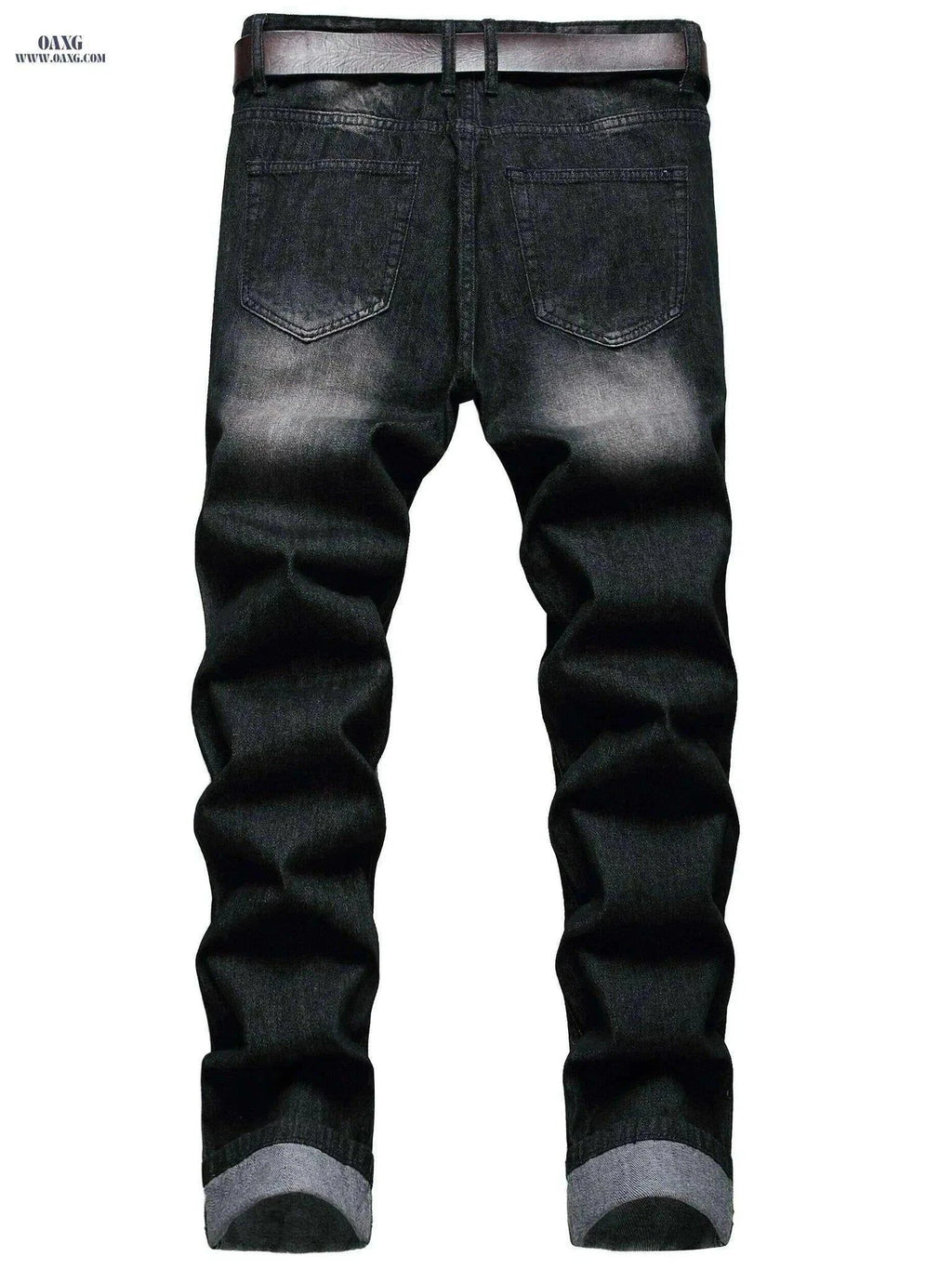Stylish Ripped Jeans for Men - Slim Fit Straight Leg Denim Pants   OAXG Black / 28