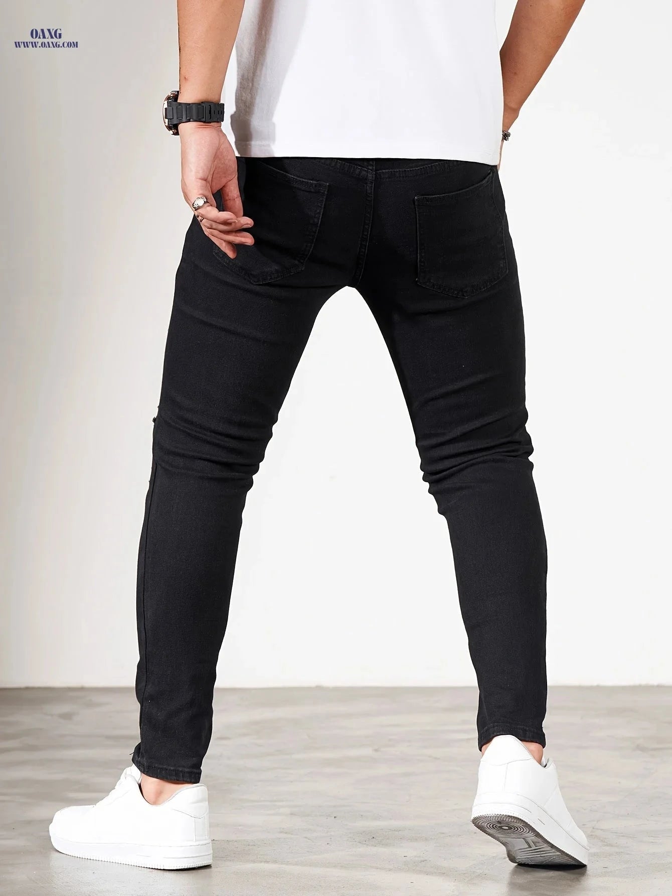 Stylish Ripped Men's Skinny Jeans - All-Season Casual Denim   OAXG 