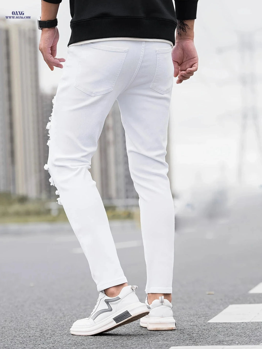 Stylish Ripped Men's Skinny Jeans - All-Season Casual Denim   OAXG 