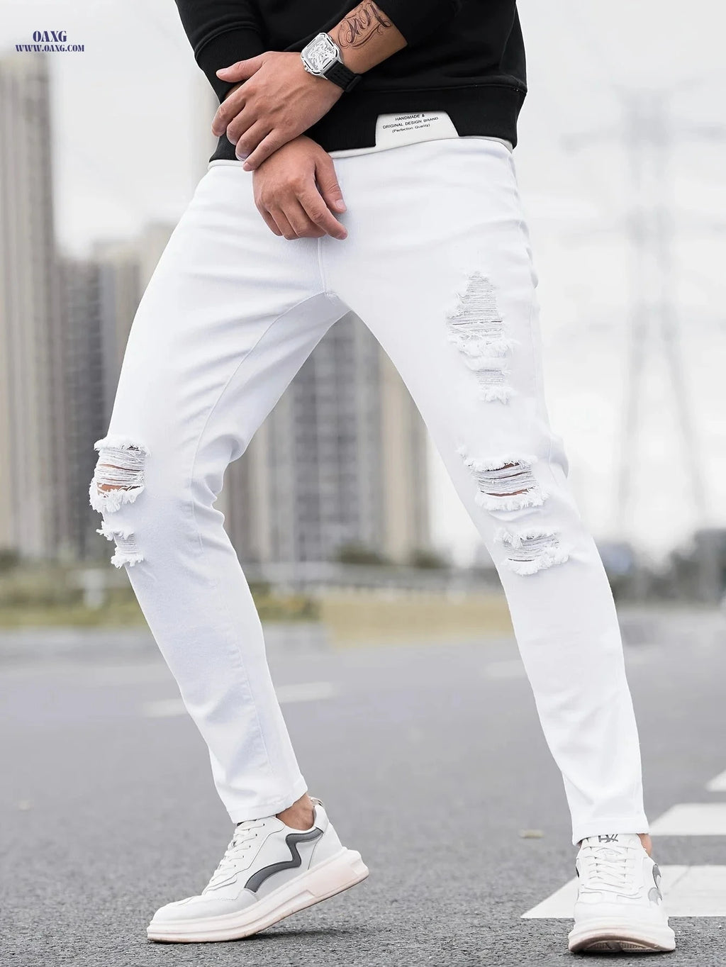 Stylish Ripped Men's Skinny Jeans - All-Season Casual Denim   OAXG 