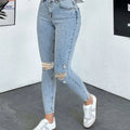 Stylish Ripped Women's Skinny Jeans - High Stretch, All-Season Wear   OAXG Light Blue / XS