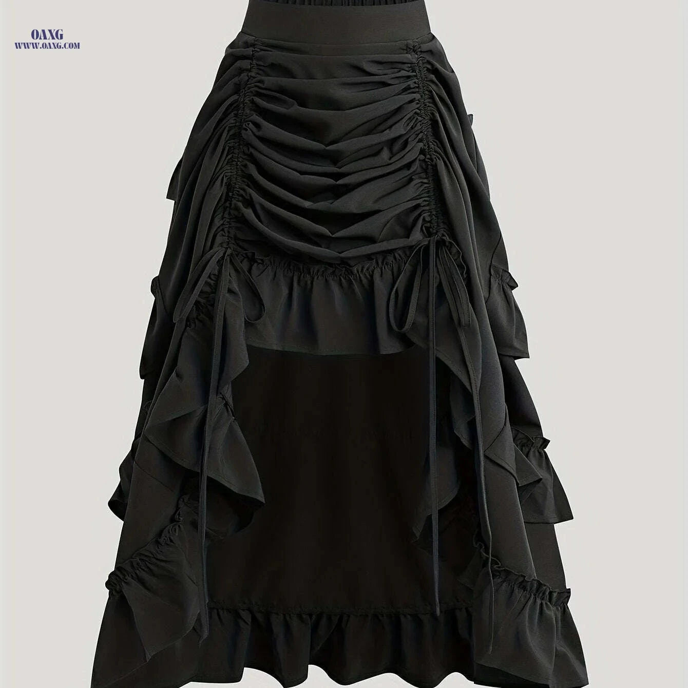 Stylish Ruffle Skirt - High Waist A-line Drawstring Skirt for Women   OAXG Black / S