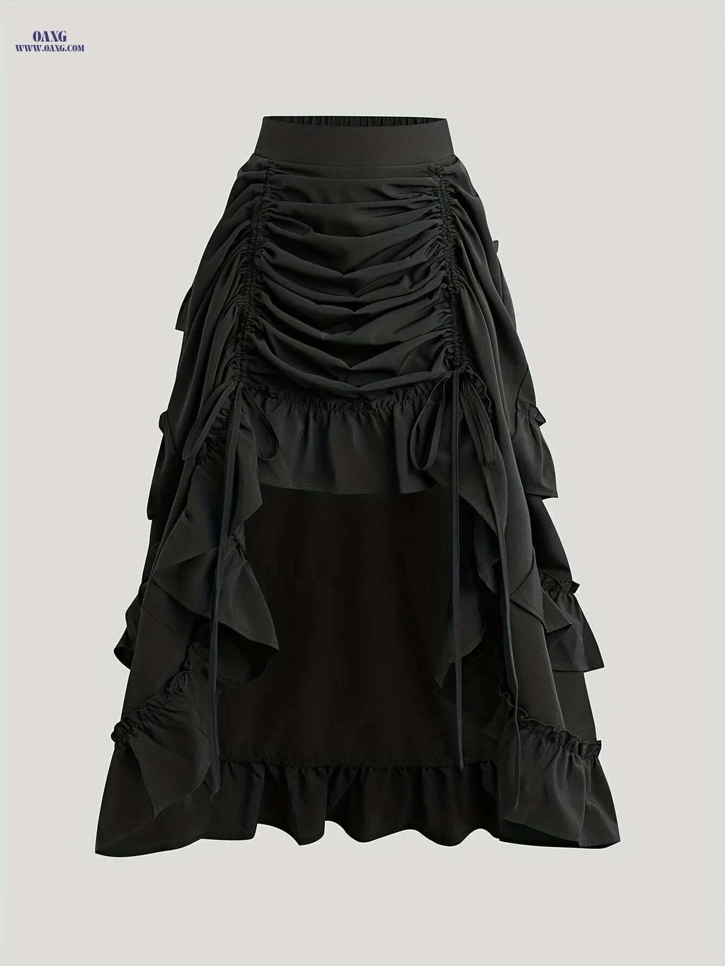 Stylish Ruffle Skirt - High Waist A-line Drawstring Skirt for Women   OAXG Black / S