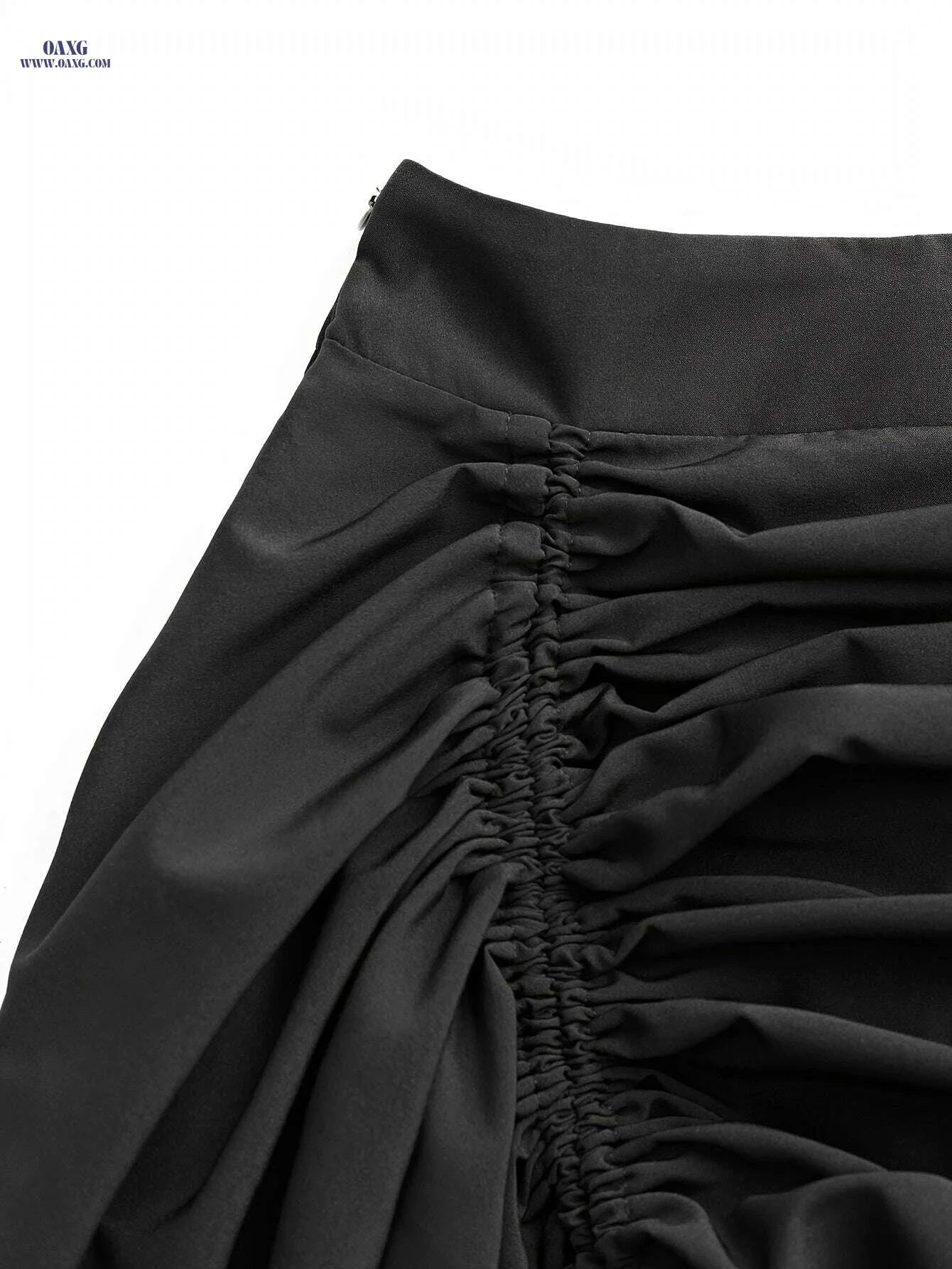 Stylish Ruffle Skirt - High Waist A-line Drawstring Skirt for Women   OAXG Black / S