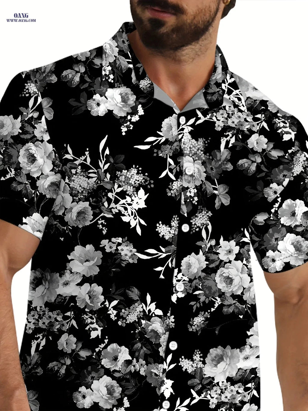 Stylish Short-Sleeved Floral Shirt - Perfect for Vacations and Casual Outings   OAXG 