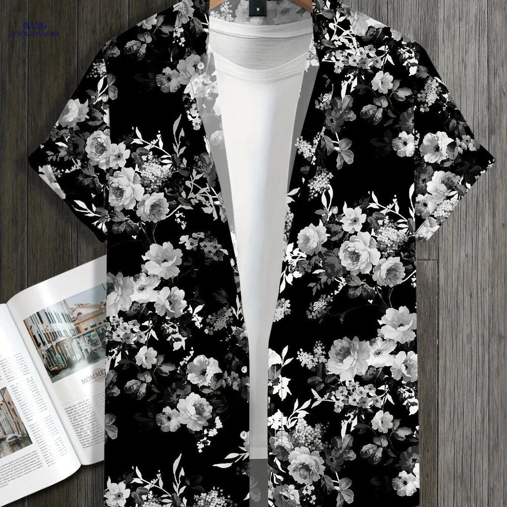 Stylish Short-Sleeved Floral Shirt - Perfect for Vacations and Casual Outings   OAXG Black / FR S