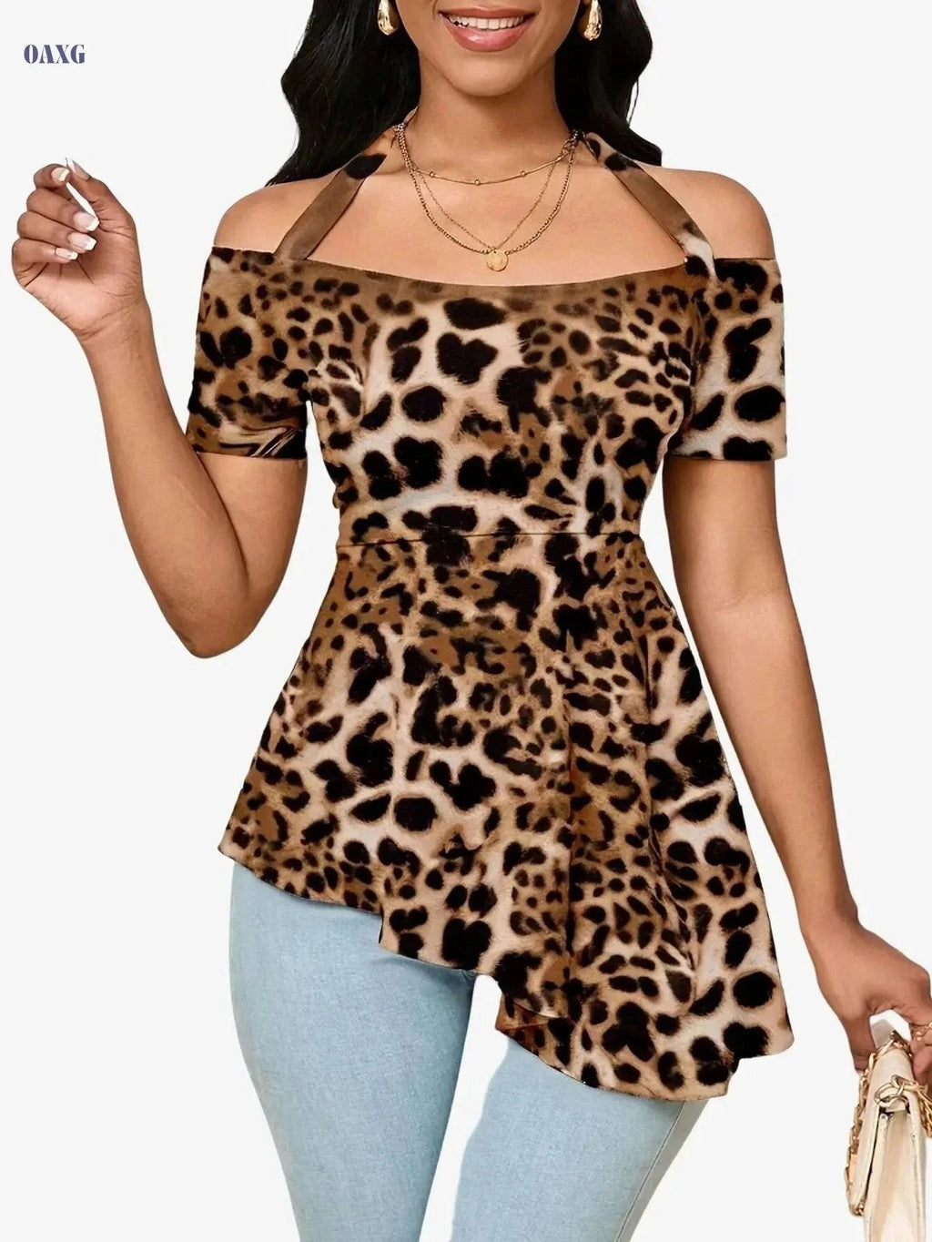 Stylish Sleeveless Women's Top - Leopard Print Crew Neck   OAXG Mixed Color / S