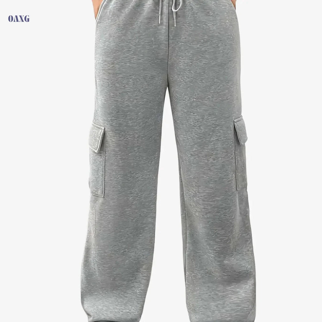 Stylish Solid Color Women's Cargo Jogger Pants - Heavyweight & Stretchy   OAXG 