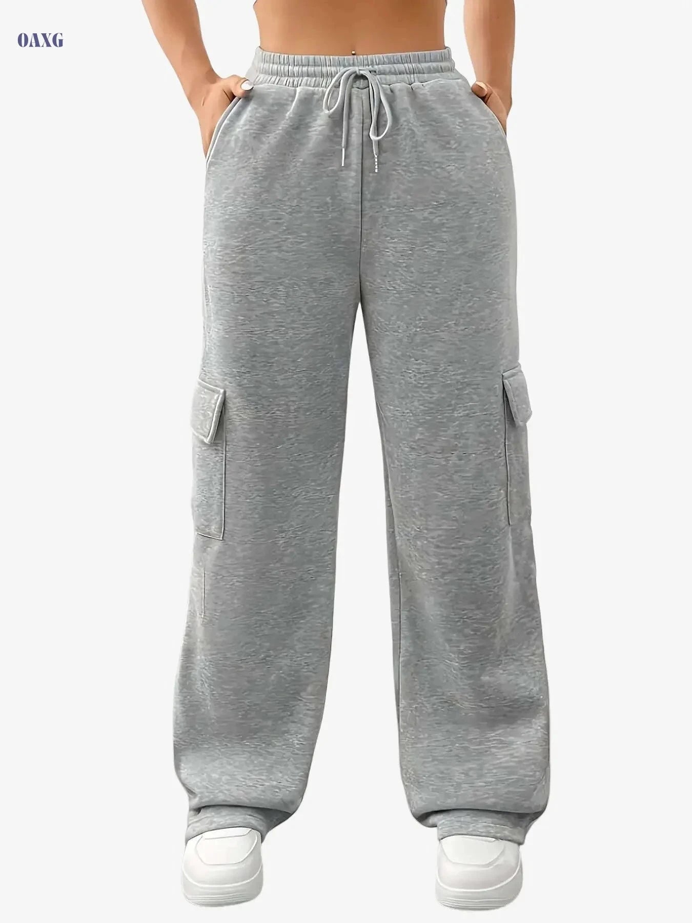 Stylish Solid Color Women's Cargo Jogger Pants - Heavyweight & Stretchy   OAXG Grey / S