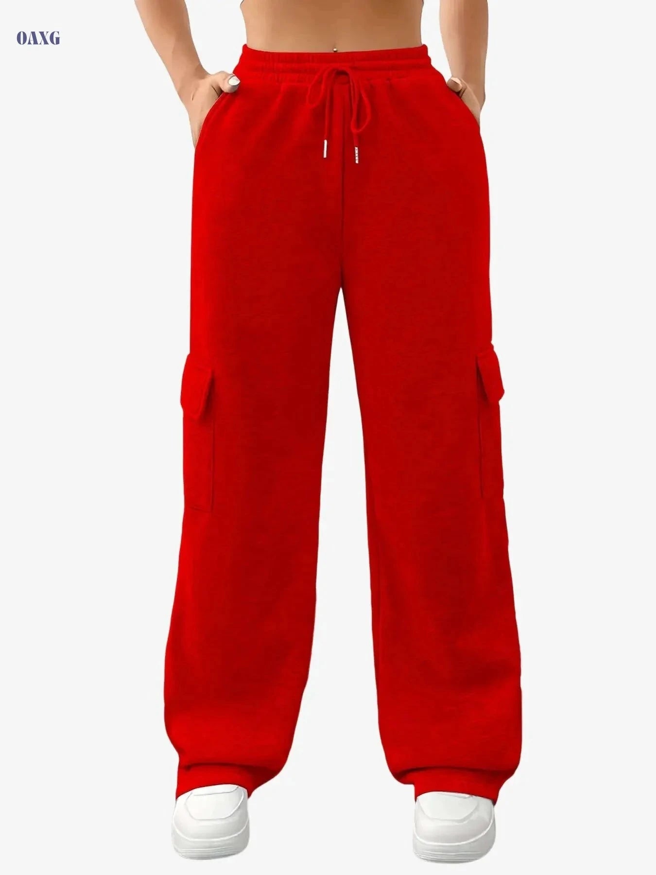 Stylish Solid Color Women's Cargo Jogger Pants - Heavyweight & Stretchy   OAXG 