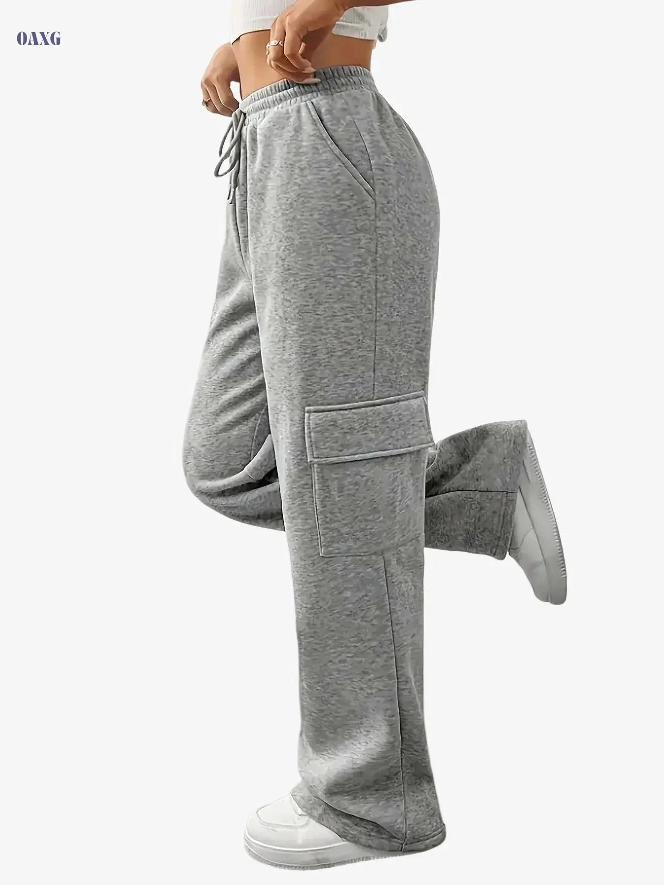 Stylish Solid Color Women's Cargo Jogger Pants - Heavyweight & Stretchy   OAXG 