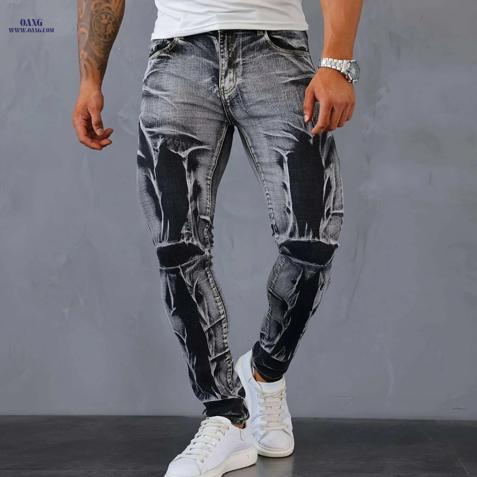 Stylish Stretch Denim Men's Trousers - Comfortable Casual Wear   OAXG Space Gray / 30