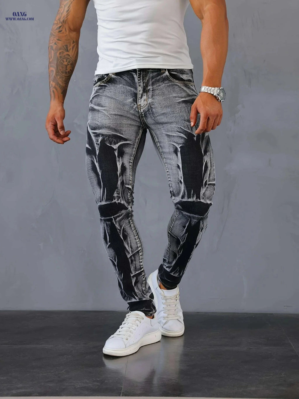 Stylish Stretch Denim Men's Trousers - Comfortable Casual Wear   OAXG Space Gray / 30