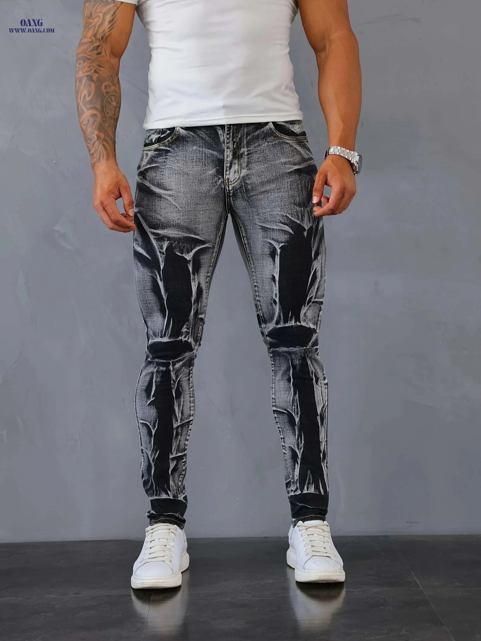 Stylish Stretch Denim Men's Trousers - Comfortable Casual Wear   OAXG Space Gray / 30