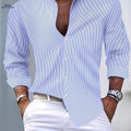 Stylish Striped Men's Long-Sleeve Shirt - Casual Fit for Spring & Fall   OAXG Sky Blue / FR S