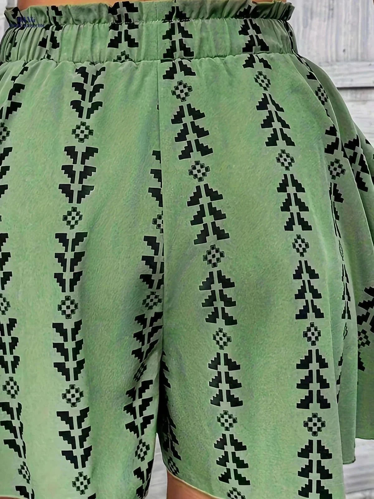Stylish Summer Women's Chain Striped Culottes - Elegant Polyester Design   OAXG Green / S